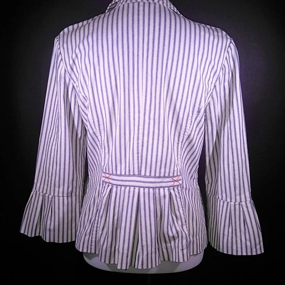 Gorgeous Vintage cabi Spring 2008 Nautical Navy & White Ticking Blazer - Picture 8 of 13